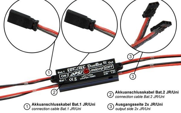 DPSI Micro DualBat 5,9V/7,2V JR Akkuweiche